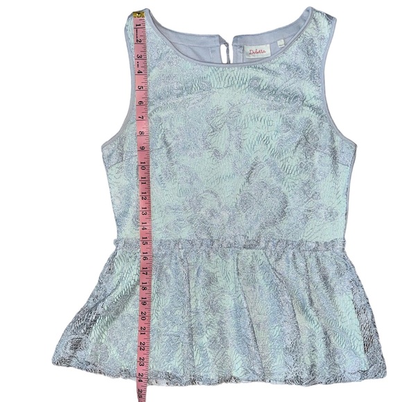 Deletta Lace Overlay Peplum Top in Seafoam Green & Gray S - Picture 6 of 8